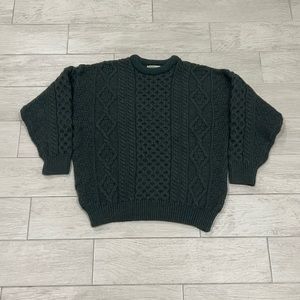 Men's Wool Cable Knit Green Sweater - Irish Made
